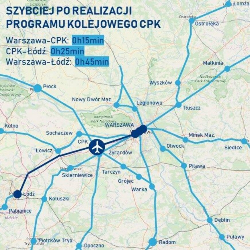  CPK pokazało mapę planowanych linii kolejowych. Przetną nasz region