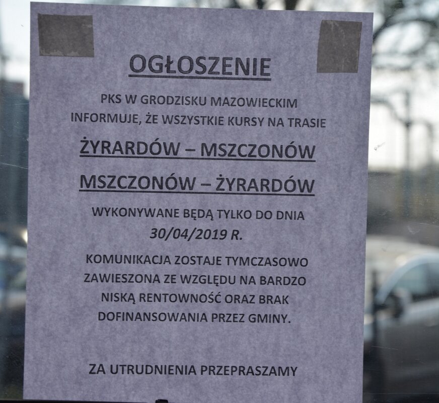 Od 1 Maja PKS Grodzisk zawiesza połączenia do Mszczonowa