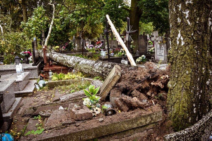 Wichura w Skierniewicach, drzewo zniszczyło groby
