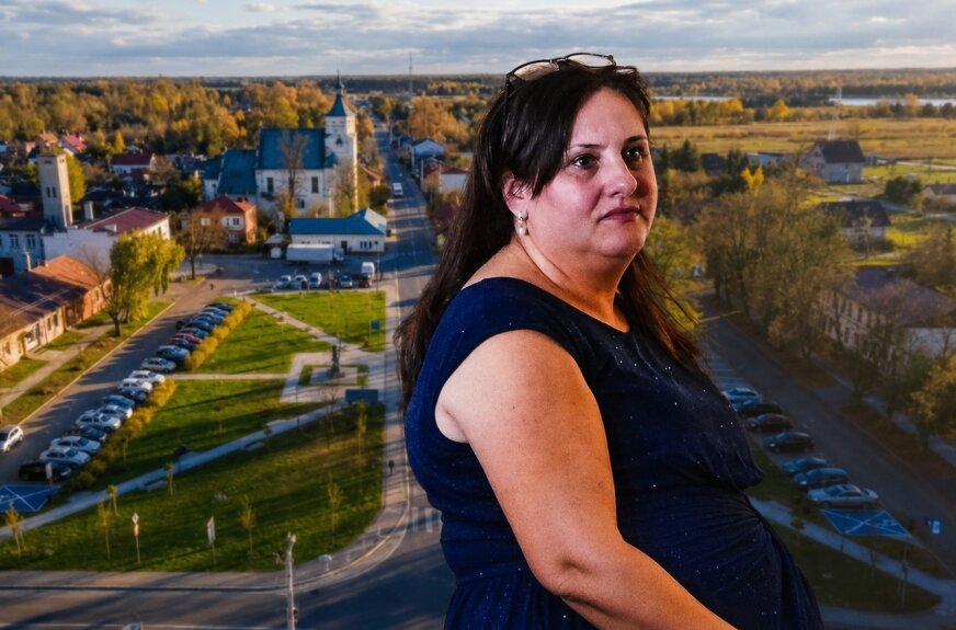 Burmistrz Marzena Słojewska na tle Bolimowa. Sesja absolutoryjna pokazała, że w gminie problemem nie są już tylko głosowania, ale coraz głębszy brak zaufania między władzą wykonawczą, radą i częścią mieszkańców. Fot. arch./oprac. red. 